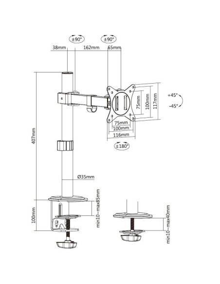 Equip 650156 Uchwyt / Stojak Do Monitorów 81,3 Cm (32") Biurko Czarny