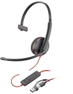 Poly Blackwire 3210 Monaural Usb-C Headset +Usb-C/A Adapter 2