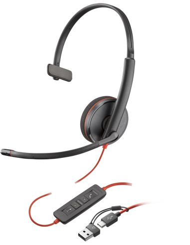 Poly Blackwire 3210 Monaural Usb-C Headset +Usb-C/A Adapter