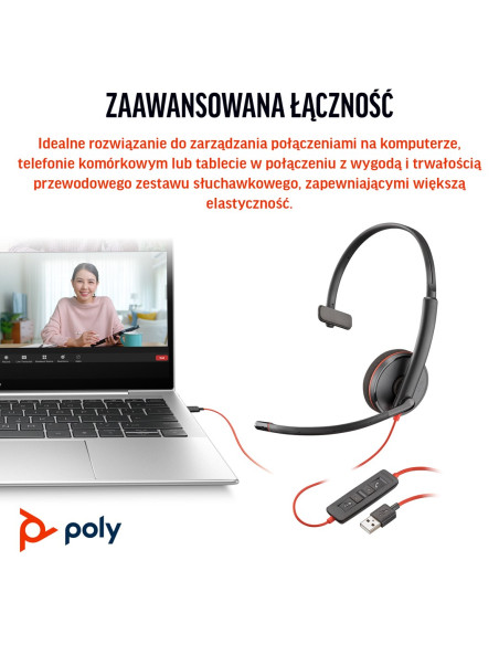 Poly Blackwire 3210 Monaural Usb-C Headset +Usb-C/A Adapter