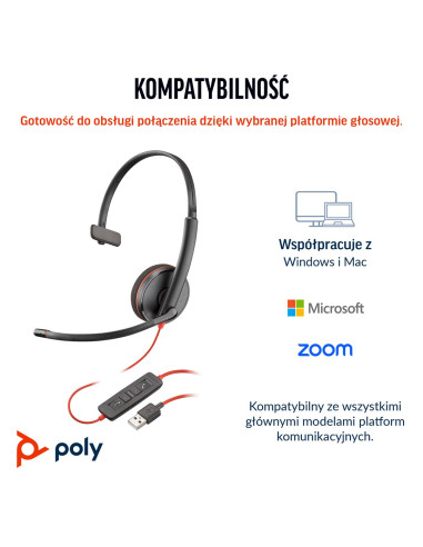 Poly Blackwire 3210 Monaural Usb-C Headset +Usb-C/A Adapter