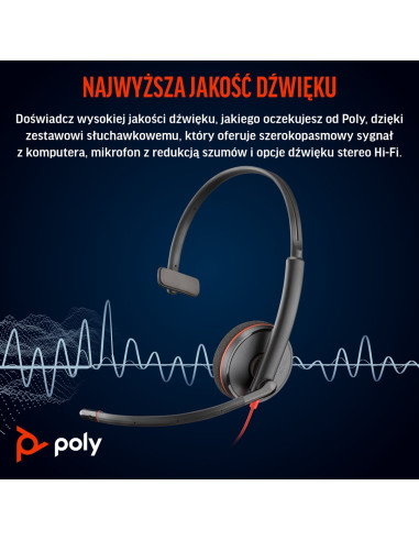 Poly Blackwire 3210 Monaural Usb-C Headset +Usb-C/A Adapter