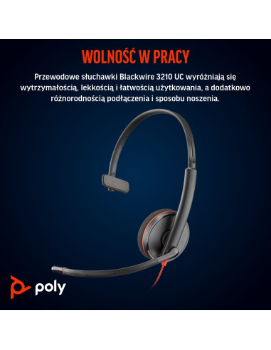 Poly Blackwire 3210 Monaural Usb-C Headset +Usb-C/A Adapter