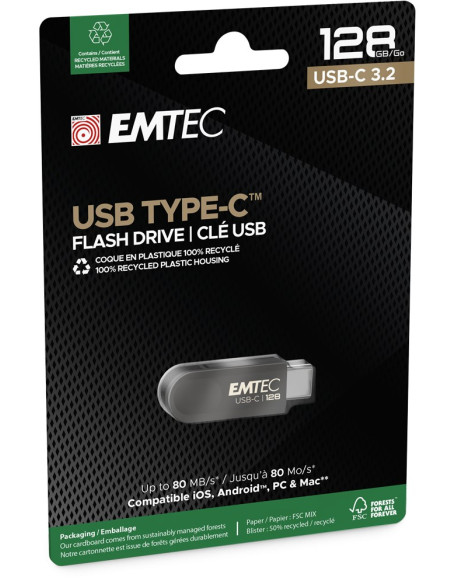 Emtec C280 Pamięć Usb 128 Gb Usb Type-C 3.2 Gen 1 (3.1 Gen 1) Czarny