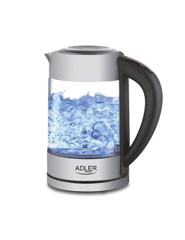 Adler Ad 1247 New Czajnik Elektryczny 1,7 L 2200 W Orzech Laskowy, Stal Nierdzewna, Przezroczysty