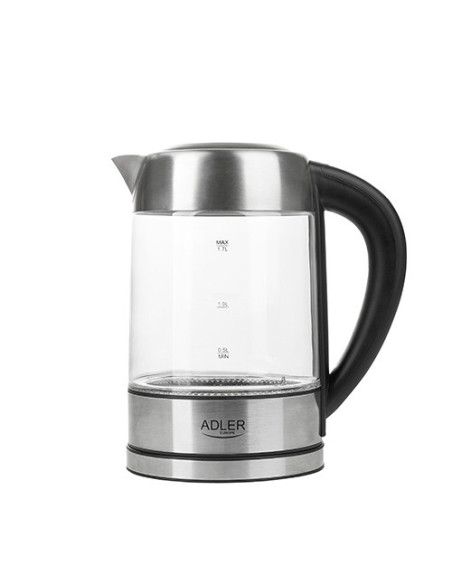 Adler Ad 1247 New Czajnik Elektryczny 1,7 L 2200 W Orzech Laskowy, Stal Nierdzewna, Przezroczysty