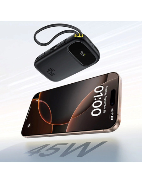 Powerbank Baseus Enerfill Fc31 Qpow3 20000Mah 45W Z Wyświetlaczem Z Kablami Usb-C I Lightning - Czarny