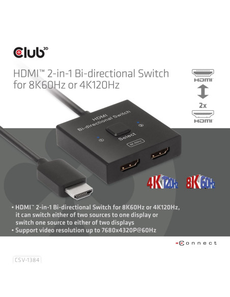 Club3D Csv-1384 Przełącznik Kvm Czarny