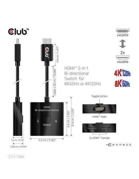 Club3D Csv-1384 Przełącznik Kvm Czarny