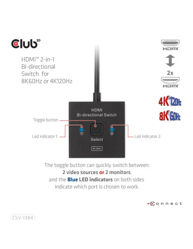 Club3D Csv-1384 Przełącznik Kvm Czarny