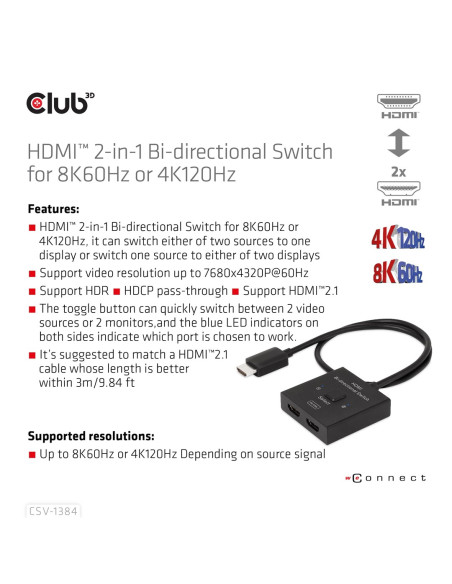 Club3D Csv-1384 Przełącznik Kvm Czarny