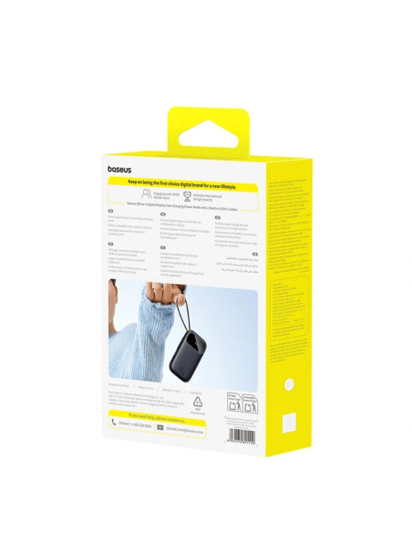 Powerbank Baseus Enerfill Fc31 Qpow3 20000Mah 45W Z Wyświetlaczem Cyfrowym Z 2 Wbudowanymi Kablami Usb-C - Czarny