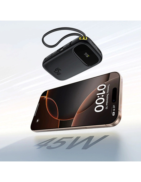 Powerbank Baseus Enerfill Fc31 Qpow3 20000Mah 45W Z Wyświetlaczem Cyfrowym Z 2 Wbudowanymi Kablami Usb-C - Czarny