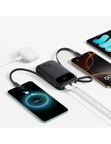 Powerbank Baseus Enerfill Fc31 Qpow3 20000Mah 45W Z Wyświetlaczem Cyfrowym Z 2 Wbudowanymi Kablami Usb-C - Czarny