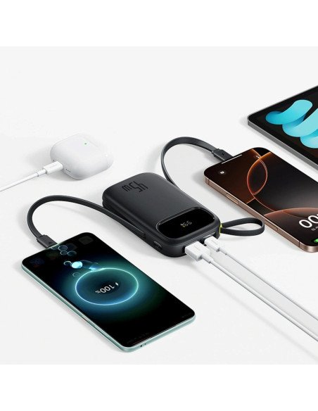 Powerbank Baseus Enerfill Fc31 Qpow3 20000Mah 45W Z Wyświetlaczem Cyfrowym Z 2 Wbudowanymi Kablami Usb-C - Czarny