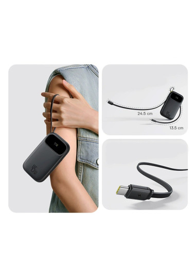 Powerbank Baseus Enerfill Fc31 Qpow3 20000Mah 45W Z Wyświetlaczem Cyfrowym Z 2 Wbudowanymi Kablami Usb-C - Czarny
