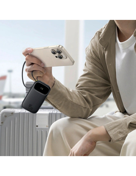 Powerbank Baseus Enerfill Fc31 Qpow3 20000Mah 45W Z Wyświetlaczem Cyfrowym Z 2 Wbudowanymi Kablami Usb-C - Czarny