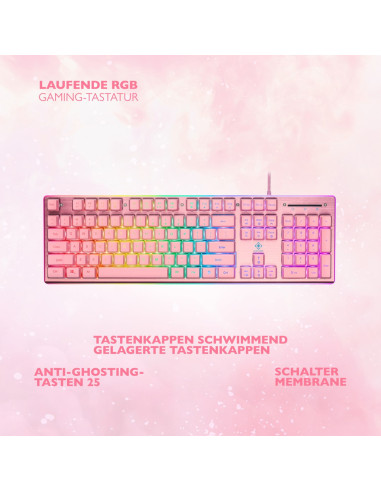 Deltaco Gaming Gam-021-Rgb-P-De Klawiatura Usb Qwertz Niemiecki Różowy