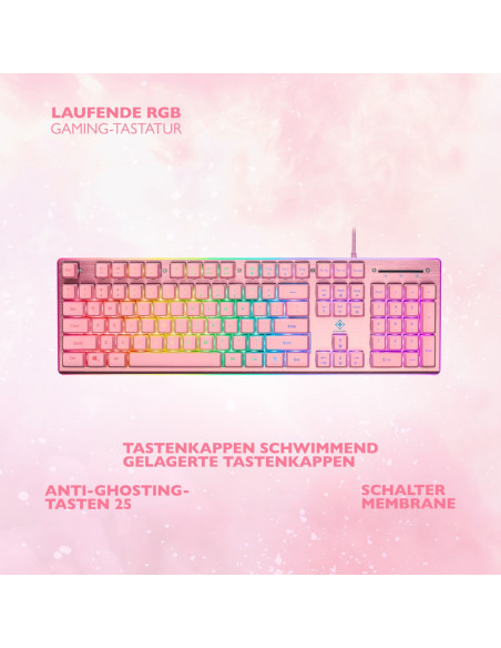 Deltaco Gaming Gam-021-Rgb-P-De Klawiatura Usb Qwertz Niemiecki Różowy