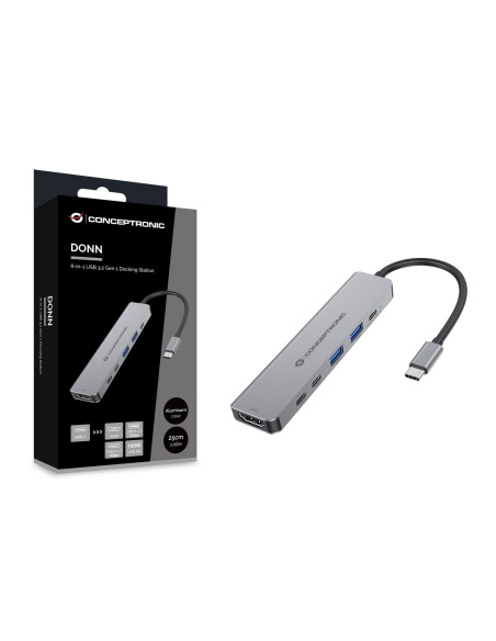 Conceptronic Donn33G Stacja Dokująca Przewodowa Usb 3.2 Gen 1 (3.1 Gen 1) Type-C Srebrny