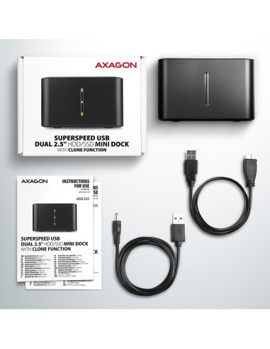 Axagon Adsa-D25 Stacja Dokująca Do Dysków Twardych Usb 3.2 Gen 1 (3.1 Gen 1) Type Micro-B Czarny