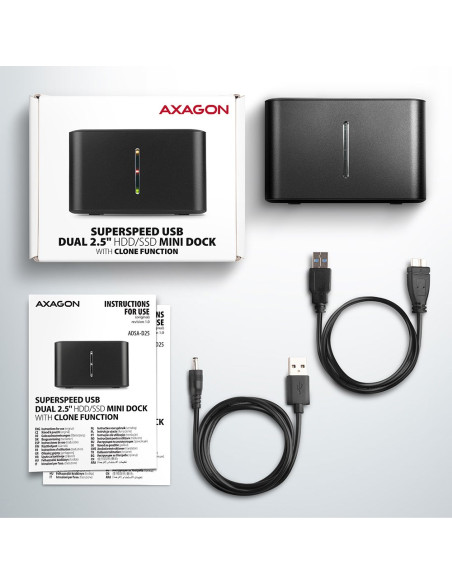 Axagon Adsa-D25 Stacja Dokująca Do Dysków Twardych Usb 3.2 Gen 1 (3.1 Gen 1) Type Micro-B Czarny