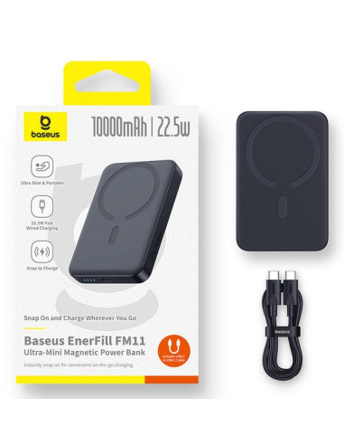 Powerbank Baseus Enerfill Fm11 Ultra-Mini 10000Mah 22,5W Kompatybilny Z Magsafe Z Kablem Baseus Simple Usb-C 20V/3A 30Cm - Czarn