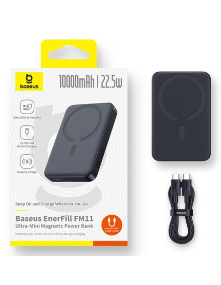 Powerbank Baseus Enerfill Fm11 Ultra-Mini 10000Mah 22,5W Kompatybilny Z Magsafe Z Kablem Baseus Simple Usb-C 20V/3A 30Cm - Czarn