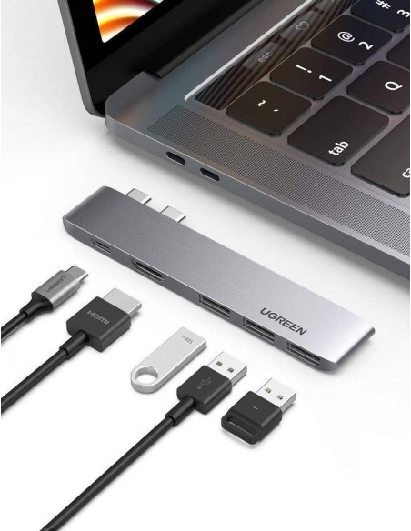 Ugreen  Wielofunkcyjny Hub 2X Usb Typ C Na Usb Typ C Pd (Thunderbolt 3, 100W, 4K@60 Hz, 10 Gbps) / Hdmi 4K@30 Hz / 3X Usb 3.0 Do