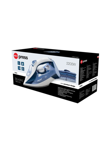Eldom Żelazko Parowe Da36 Press 2200W Ceramiczna Stopa, Anti-Drip, Samooczyszczane Stopy,Wyżut Pary 20G/Min. Uderzenie Pary,