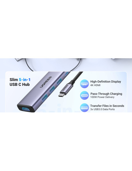 Ugreen Adapter Hub  Cm511 Usb-C Do Hdmi, 3X Usb-A 3.0, Sd/Tf