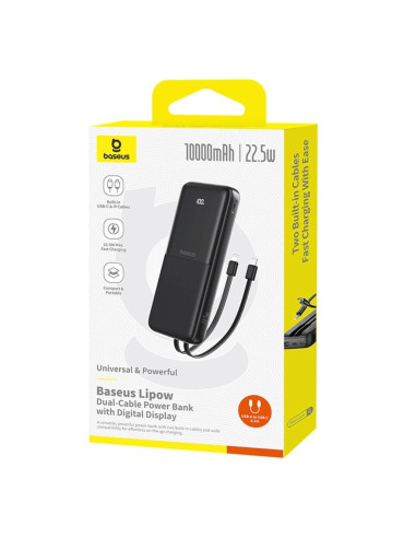 Powerbank Baseus Lipow 10000Mah 22.5W Z Podwójnym Wbudowanym Kablem Z Wyświetlaczem (Z Dodatkowym Czarnym Kablem Baseus Simple U