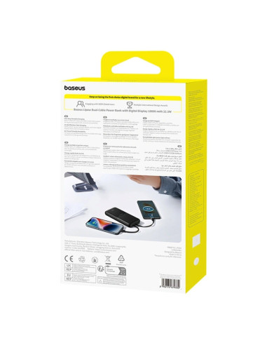 Powerbank Baseus Lipow 10000Mah 22.5W Z Podwójnym Wbudowanym Kablem Z Wyświetlaczem (Z Dodatkowym Czarnym Kablem Baseus Simple U