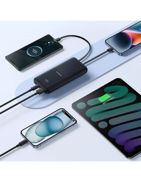 Powerbank Baseus Lipow 10000Mah 22.5W Z Podwójnym Wbudowanym Kablem Z Wyświetlaczem (Z Dodatkowym Czarnym Kablem Baseus Simple U