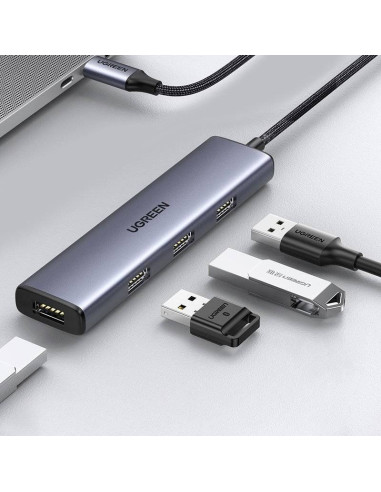 Ugreen  Rozdzielacz Hub Usb Typ C - 4X Usb 3.2 Gen 1 Srebrny