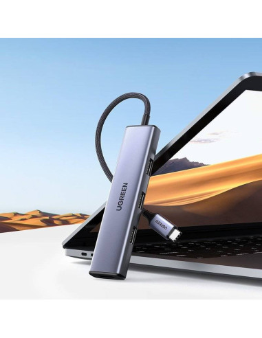 Ugreen  Rozdzielacz Hub Usb Typ C - 4X Usb 3.2 Gen 1 Srebrny