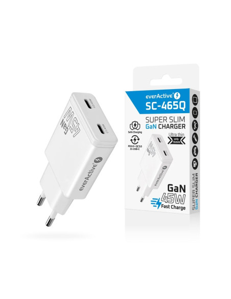 Everactive Ładowarka Sieciowa Gan Super Slim 2X Usb-C Pd 45W Biała Sc-465Q