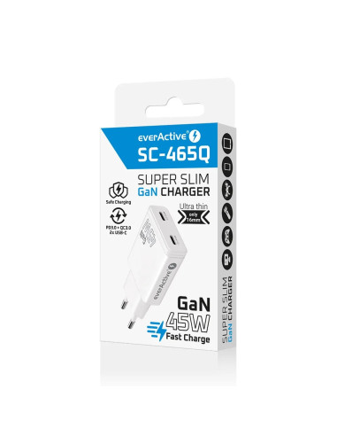 Everactive Ładowarka Sieciowa Gan Super Slim 2X Usb-C Pd 45W Biała Sc-465Q