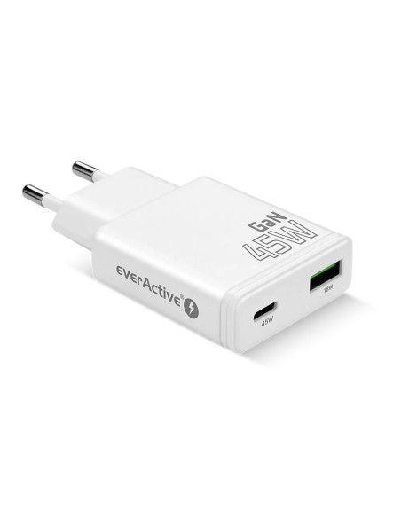 Everactive Ładowarka Sieciowa Gan 1 X Usb, 1 X Usb-C Quick Charge 3.0 45W Biała Sc-460Q