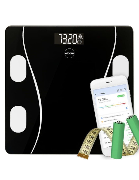 Eldom Inteligentna Waga Osobowa Two610 Iliie Do 180 Kg, Wskaźnik Bmi ,Bmr,Lbm Aplikacja Kompatybilna Z Systemami Android Oraz
