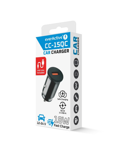 Everactive Ładowarka Samochodowa 1 X Usb Czarna + Kabel Cc-15Qc