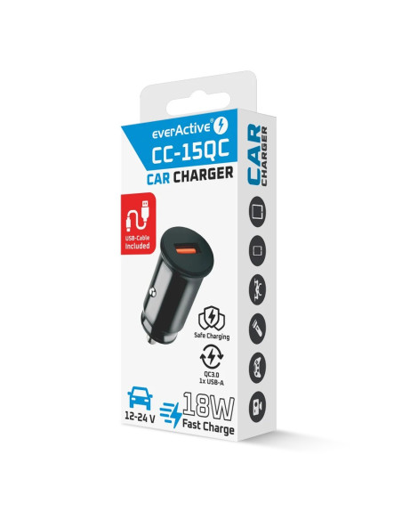 Everactive Ładowarka Samochodowa 1 X Usb Czarna + Kabel Cc-15Qc