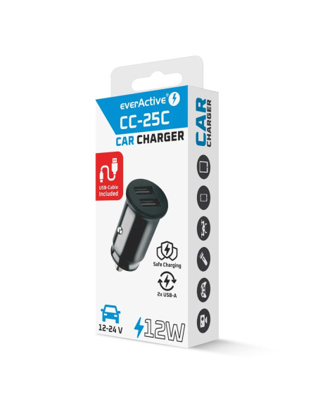 Everactive Ładowarka Samochodowa 2 X Usb Czarna + Kabel Cc-25C
