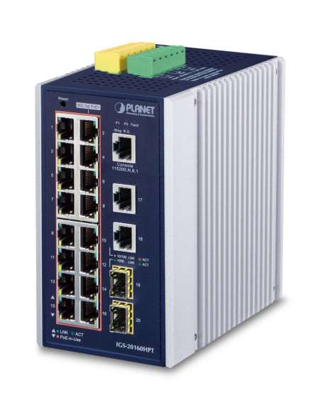 Planet Igs-20160Hpt Łącza Sieciowe Zarządzany L2/L3 Gigabit Ethernet (10/100/1000) Obsługa Poe Niebieski, Biały