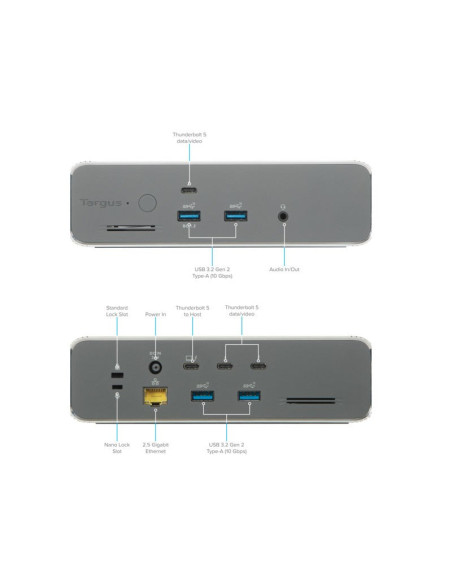 Targus Dock230Euz Stacja Dokująca Przewodowa Thunderbolt 5 Srebrny