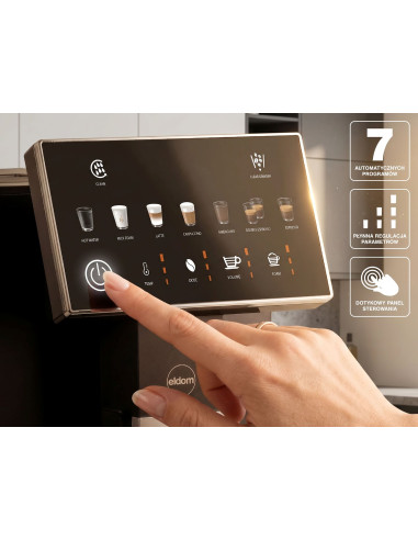 Eldom Ekspres Ciśnieniowy Automatyczny Eca10 20 Bar 7 Automatycznych Programów 1400W Pojemniki Mleko 075 L Woda 1,5 L