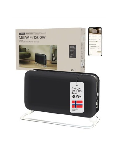 Mill Co1200Wifi3Black Gen3 Convection Heater, 1200W, Steel Fronts, Led Display, Black | Mill | Heater | Co1200Wifi3Black Gen3 | 