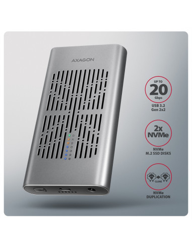 Axagon Eem2-20Gd Stacja Dokująca Do Dysków Twardych Usb 3.2 Gen 2 (3.1 Gen 2) Type-C Czarny, Szary
