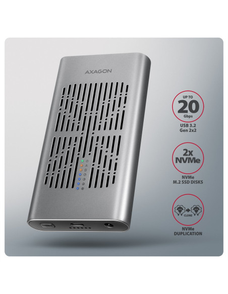 Axagon Eem2-20Gd Stacja Dokująca Do Dysków Twardych Usb 3.2 Gen 2 (3.1 Gen 2) Type-C Czarny, Szary
