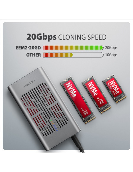 Axagon Eem2-20Gd Stacja Dokująca Do Dysków Twardych Usb 3.2 Gen 2 (3.1 Gen 2) Type-C Czarny, Szary